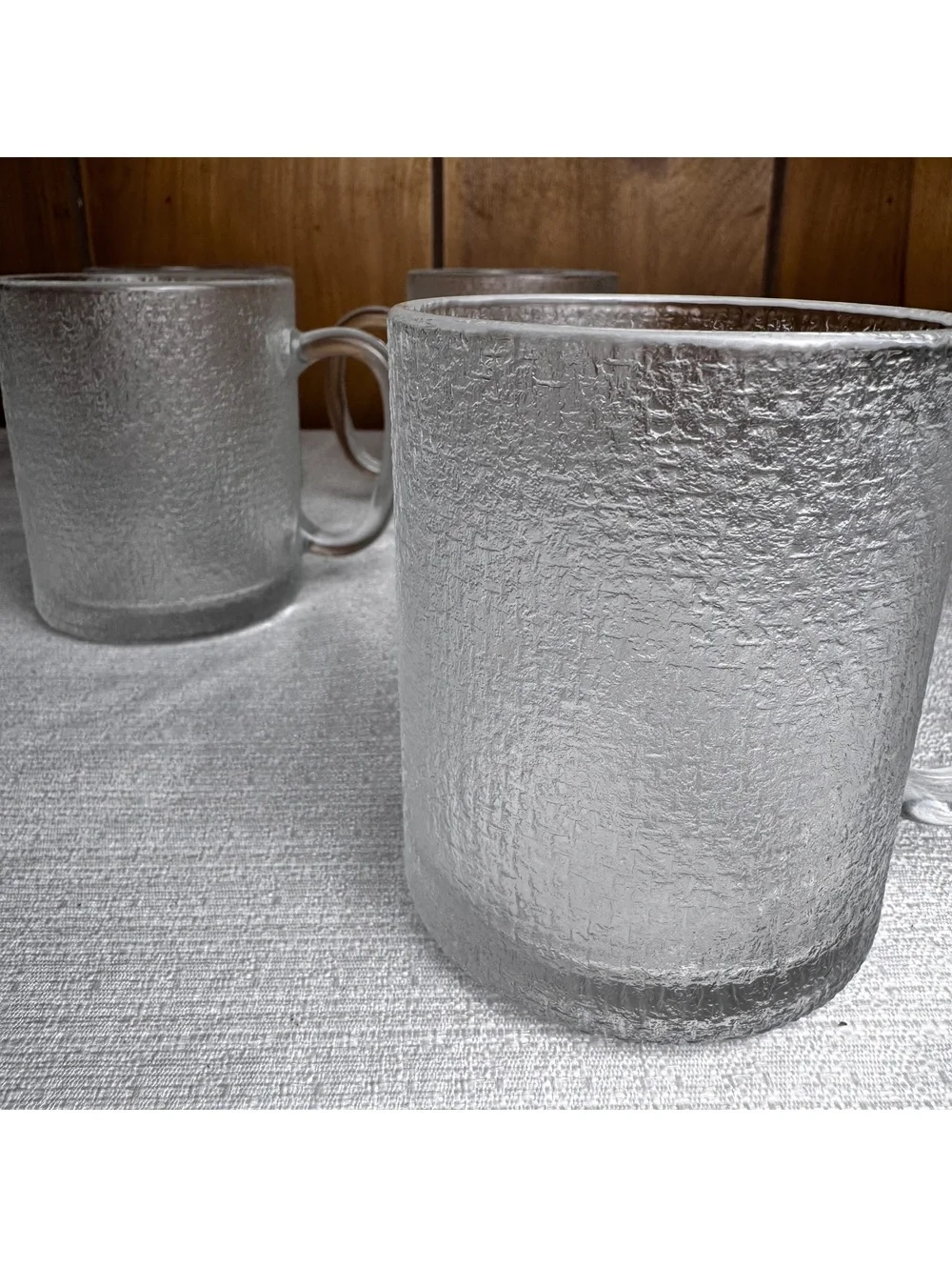 Vintage Textured Clear Glass Coffee Mugs Set of 4, 3.75”